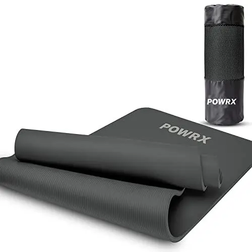 Produktbild: POWRX Gymnastikmatte Yogamatte (Matt Schwarz 183 x 60 x 1 cm) 183 x 60 cm I Dicke: 1cm oder 1,5cm inkl. Tragegurt & Tasche versch. Farben