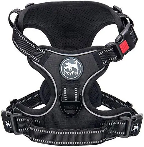 Produktbild: PoyPet Keine Pull Hundegeschirr Front Reflektierende Pet Weste für Hunde mit Einfache Kontrolle Griff und Rückseite perfekt für den täglichen Training, Walken, Running(Schwarz,S)