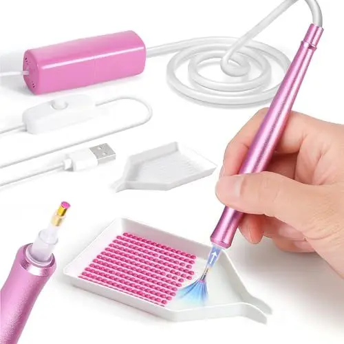 Produktbild: PP OPOUNT Elektrischer Diamond Paint Stift - Vakuum Diamond Paint Stift, Diamantmalerei Zubehör, Diamond Paint Zubehör mit Ablagefach, Langlebig und Stabil(pink)