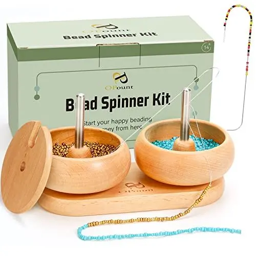 Produktbild: PP OPOUNT Großer Perlen-Spinner mit 2 Schüsseln und 2 großen Augen Perlen-Nadeln, Perlen-Spinner für Schmuckherstellung, DIY Saatperlen, Tonperlen, Taillenperlen, Armbänder, Halskette