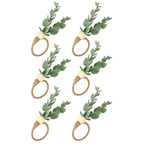 Produktbild: PPbreken 6 STK. Eukalyptus- Handgefertigt Aus Holzperlen, Wohnkultur, Künstliche Grün- Serviettenhalter für Hochzeiten, Partys, Usw. Einfach zu Benutzen.