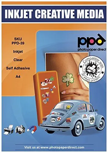Produktbild: PPD 10xA4 Inkjet Etikettenfolie, Transparent, Selbstklebend für alle Tintenstrahldrucker PPD-39-10