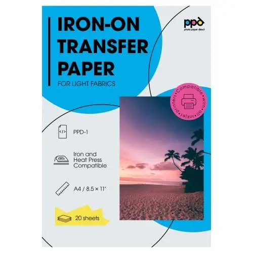 Produktbild: PPD 20 x A4 Inkjet Premium Transferpapier für helles Textil, Bügeleisen und Transferpresse PPD-1-20