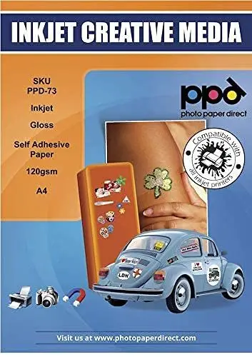 Produktbild: PPD 50 x A4 Inkjet Fotopapier 120g Glänzend Selbstklebend - Stickerpapier in Fotoqualität PPD-73-50