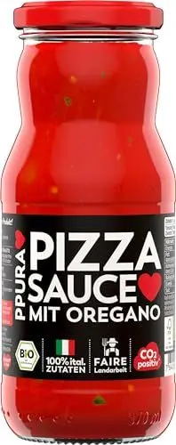 Produktbild: PPURA Pizzasauce 350g – Bio Pizzasauce mit italienischen Tomaten und Oregano, 100% natürlichen Zutaten, ohne Farb- & Zusatzstoffe, traditionell hergestellt – Made in Italy