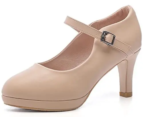 Produktbild: PPXID Damen Mary Jane Pumps Plateau Klassiker High Heels Kleidschuhe,Beige,41 EU