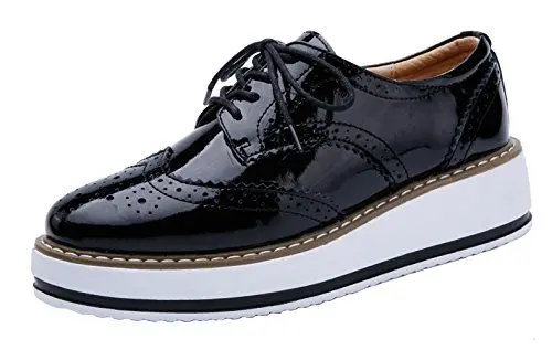 Produktbild: PPXID Schnürhalbschuhe Damen Oxford Brogues Halbschuhe Sneaker mit Keilabsatz,Herstellergröße 41,Schwarz,40 EU