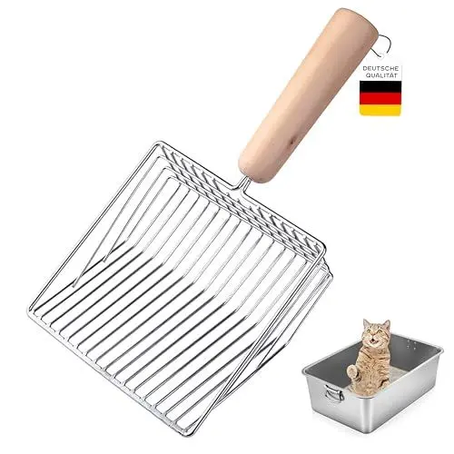 Produktbild: PQTETRA Katzenstreuschaufel aus Metall, Katzenschaufel mit Behälter, Katzenklo Schaufel Edelstahl, Katzenkloschaufeln, Katzenstreu Schaufel, Katzentoilette Schaufel,Streuschaufel Katzenklo Zubehör
