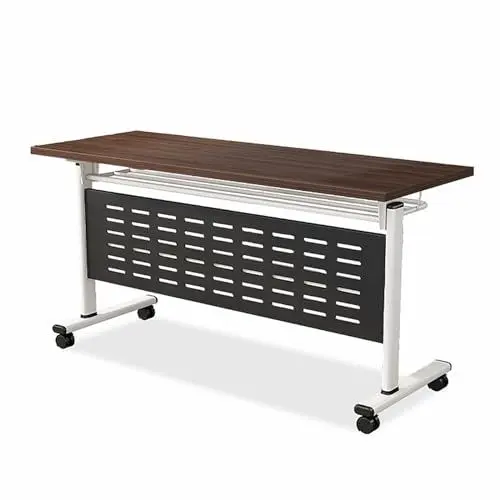 Produktbild: PQXQZ Klappbarer Besprechungstisch, Klapptisch mit Lenkrollen und Lagerregal, Klappbarer Konferenztisch, Laptop-Schreibtisch, Studententisch (Size : 140x40cm/55.1x15.7in)