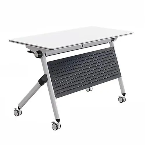 Produktbild: PQXQZ Klappbarer Besprechungstisch, Klapptisch mit Lenkrollen und Lagerregal, Moderner Mobiler Schulungstisch (Size : 140x40cm/55.1x15.7in)
