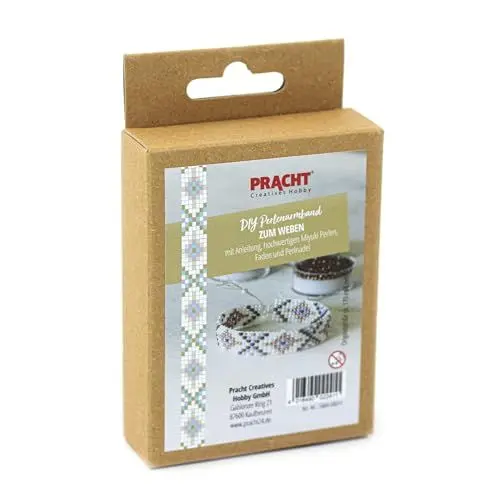 Produktbild: Pracht Creatives Hobby 5884-00011 - DIY Bastelset zum Gestalten eines Perlenarmbands, mit weißen und bunten Miyuki-Perlen, Gesamtgröße ca. 17 x 1,4 cm