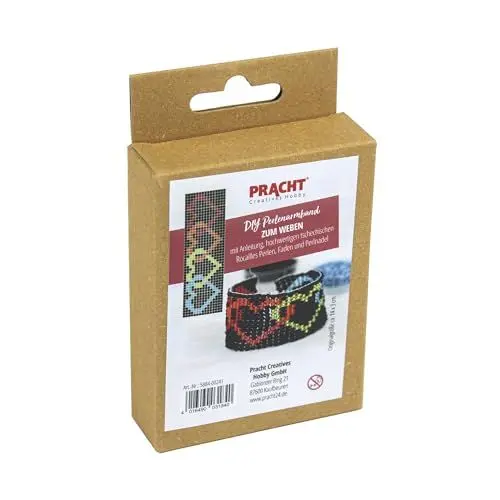 Produktbild: Pracht Creatives Hobby 5884-00241 - DIY Bastelset zum Gestalten eines Herz-Perlenarmbands, mit schwarzen und bunten Miyuki-Perlen, Gesamtgröße ca. 14 x 3 cm