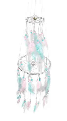 Produktbild: Pracht Creatives Hobby 5980-15525 Bastelset Traumfänger in rosa-türkis-weiß mit 2 Ringen, Gesamtlänge ca. 75 cm, traumhaftes Mobile ideal als Wanddekoration