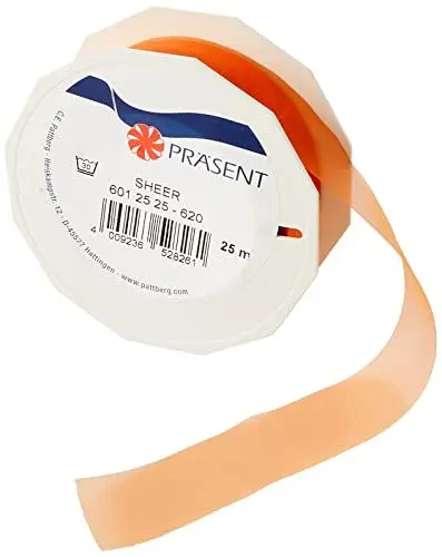 Produktbild: Präsent C.E. Pattberg Sheer Organzaband orange, 25 m Geschenkband zum Einpacken von Geschenken, 25 mm Breite, Zubehör zum Dekorieren & Basteln, Dekoband