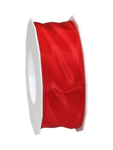 Produktbild: Präsent Lyon Band mit Drahtkante rot, 25 m Dekoband zum Verzieren & Basteln, 40 mm Breite, leicht biegsames Schleifenband, für Festliche Dekos zu besonderen Anlässen