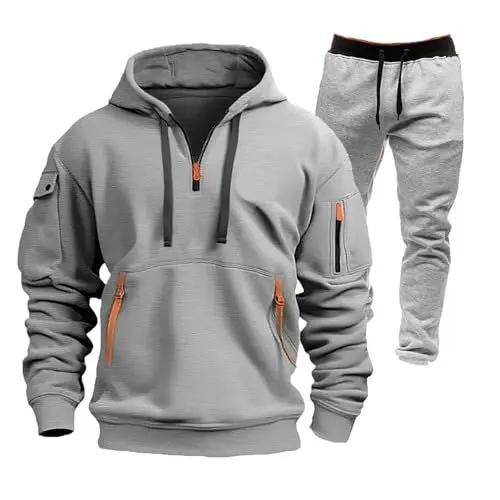 Produktbild: Präsentationsanzug Herren Leichte Jacke Winterjacke 5XL Zwei Sets Gefütterter Jogginganzug Samt Anzug Pulli Jogginghose Elfenbein M