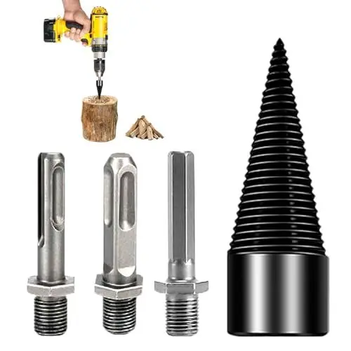 Produktbild: Bohrer Holzspalter 32mm mit 3 Adapter, Holzspalter Schraube Kegelspalter Spalten Wood Splitter Brennholz Bohrer Brennholzbohrer Kaminholzbohrer Spiralbohrer Schraubkegel für Bohrmaschine