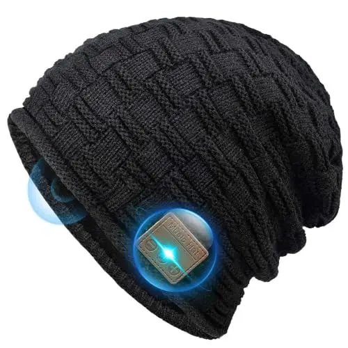 Produktbild: Praktische Geschenke für Männer Bluetooth Mütze - Papa Männer Herren Geschenke Weihnachten Elektronik Technik Gadgets,Mütze mit Bluetooth Kopfhörer Geschenke für Fahrrad Wanderer,Schwarz,Einheitsgröße