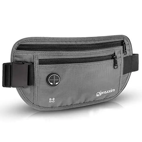 Produktbild: praxxim Bauchtasche für Damen und Herren - EXTRA FLACH - Hüfttasche für Handys bis 7 Zoll - Gürteltasche ideal zum Sport, Reisen und als Lauftasche für Jogging - Bauchtasche grau, stylisch