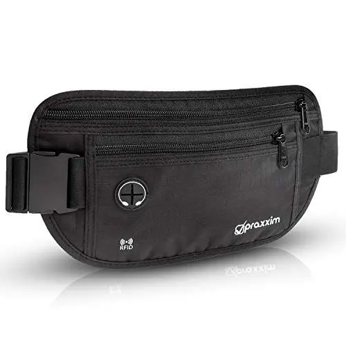 Produktbild: praxxim Bauchtasche für Damen und Herren - EXTRA FLACH - Hüfttasche für Handys bis 7 Zoll - Gürteltasche ideal zum Sport, Reisen und als Lauftasche für Jogging - Bauchtasche schwarz, stylisch