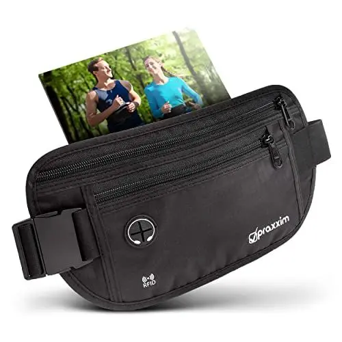 Produktbild: praxxim Die Bauchtasche zum Joggen - Perfekt sitzende Lauftasche - Bauchtasche Damen & Herren - Gürteltasche - Laufgürtel für Jogging und alle Handy Größen (schwarz)