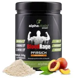 Produktbild: PRE WORKOUT BOOSTER 500g Eistee Pfirisch - Hardcore Booster Blood Rage - Max Pump - Coffein Booster mit L-Arginin, L-Citrullin, Creatine, beta Alanin, Taurin, Bitterorangenextrakt, Guarana uvm.