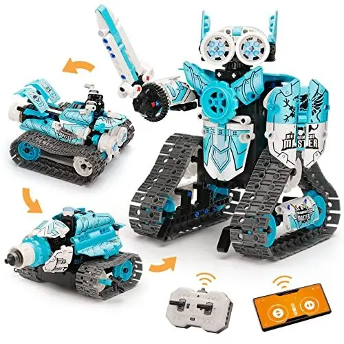 Produktbild: PREBOX Technik Roboter für Kinder,Bauspielzeug 3-in-1 App & Fernsteuerung,Ferngesteuert Panzer Auto Spielzeug für 6-8-12+ Jahre,RC Architecture Geschenk für Jungen Mädchen,Blau(398 Stück)