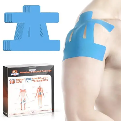 Produktbild: PreCut Kinesiotapes, Kinesiotapes Vorgeschnitten für Schultern | Ohne Shere | 10 Stück, Hautfreundlich mit perfektem Trage-komfort, Wasserfestes & Elastisches Physio Tape für Schultern- Blau