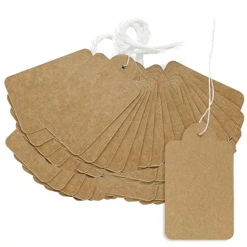 Produktbild: Preisschilder Anhänger 500 Stk Kraftpapier Hängeetiketten mit Faden 35 x 22mm Preisschilder Etiketten Preisetiketten Geschenkanhänger