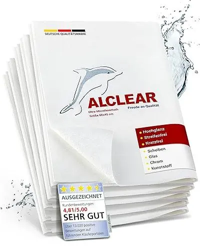 Produktbild: ALCLEAR 5er Set Ultra-Microfaser Fenstertücher Scheibentuch 40x45 cm weiß (bekannt als Das Wundertuch) Glastuch Kristalltuch