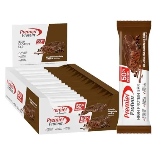 Produktbild: Premier Protein - High Protein Bar 50% - Double Chocolate Cookie - 16x40g - Low Sugar - Low Carb - palmölfrei