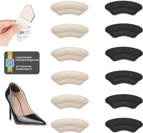 Produktbild: Premium Fersenpolster Schuheinlagen 6er Set – Fersenschutz & Fersenkissen mit 3M Kleber – Gel Antirutsch Einlagen für zu große Schuhe & Stiefel – Schuhfüller Heel Protector Pads gegen Blasen