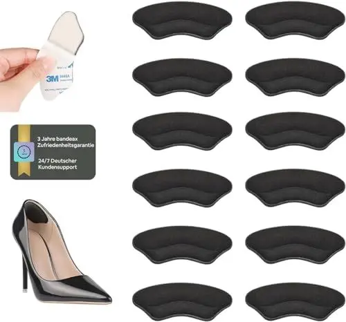 Produktbild: Premium Fersenpolster Schuheinlagen 6er Set – Fersenschutz & Fersenkissen mit 3M Kleber – Gel Antirutsch Einlagen für zu große Schuhe & Stiefel – Schuhfüller Heel Protector Pads gegen Blasen