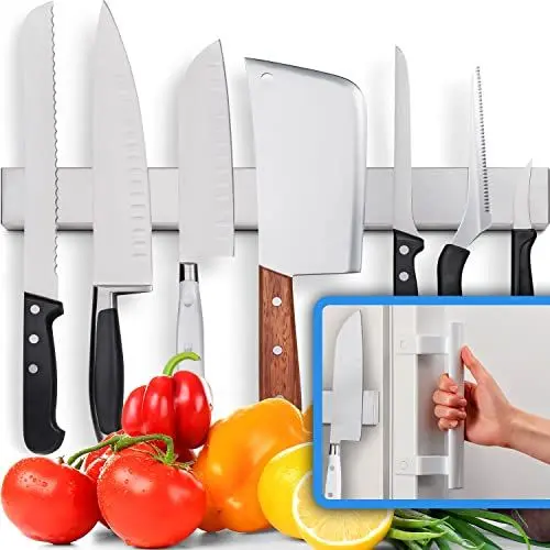 Produktbild: Premium 43cm Magnetleiste Messer für Kühlschrank die Nicht Verrutscht - Extra Starker Doppelseitiger Messerhalter Magnetisch - Platzsparende Messerleiste Magnetisch Mit Starker Magnetischer Zugkraft