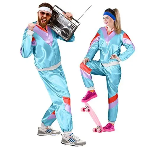 Produktbild: Premium 80er & 90er Jahre Retro Trainingsanzug I Assianzug I Kostüm I Gangster I Prolet I Bad Taste I Assi I Herren I Damen I Motto I Karneval I Fasching (Hellblau I Lila I Rot, XL)
