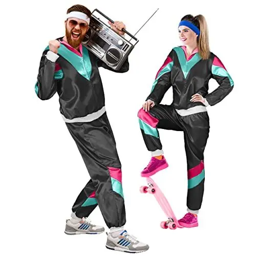 Produktbild: Premium 80er & 90er Jahre Retro Trainingsanzug I Assianzug I Kostüm I Gangster I Prolet I Bad Taste I Assi I Herren I Damen I Motto I Karneval I Fasching (Schwarz I Petrol I Pink, S)
