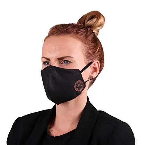 Produktbild: Premium Atmungsaktive Dreilagig Mundschutz Behelfsmaske - Wiederverwendbar Gesichtsschutz für Damen und Herren - Schwarz Gesichtsmaske, Stoff Maske mit Pfote Baumwolle - Schutz für Mund und Nase