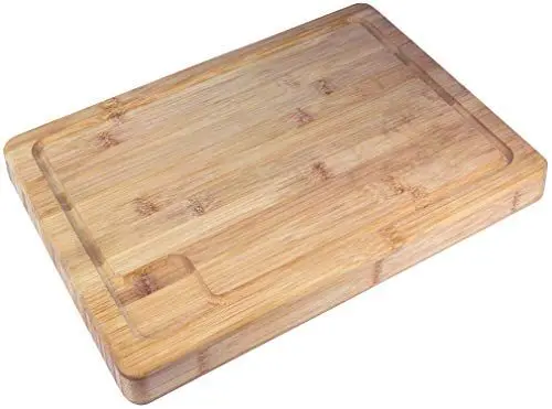 Produktbild: Premium Bambus Schneidebrett mit Saftrille (39,5x28x3cm) Doppelseitig Extra dickes Bambus Schneidebrettern - Tranchierbrett - Küchenbrett - Serviertablett - Holzschneidebrett Bambus