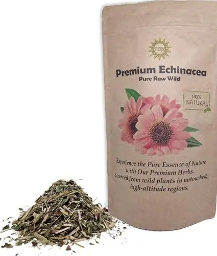 Produktbild: Premium Echinacea Lose Teeblätter 50g – 100% rein, roh, wild, nicht gentechnisch verändert, vegan – Unterstützt die Immun-Gesundheit, natürlicher Antioxidant und beruhigender Kräutertee