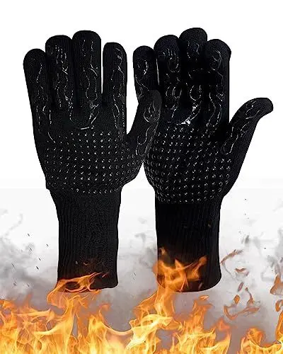 Produktbild: Premium Grillhandschuhe hitzebeständig, 3 Bequeme Größen (Neu) - Lange feuerfeste Handschuhe für EIN einzigartiges Grillerlebnis - inkl. Geschenkverpackung und Rezepte E-Book