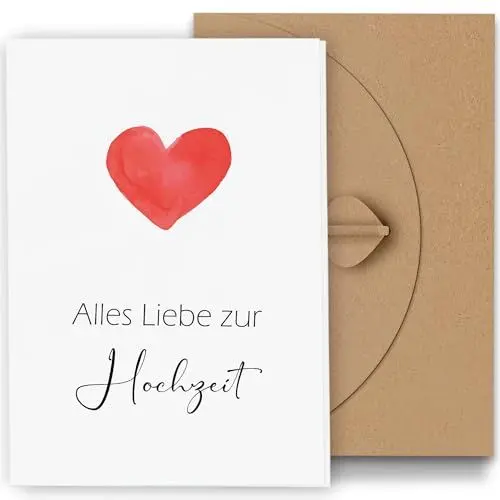 Produktbild: Premium Hochzeitskarte mit Hochwertigem Umschlag - karte Hochzeit Glückwunsch, Glückwunschkarte Hochzeit Edel Personalisiert stabile Grußkarte Schöne Hochzeit Geschenke für Brautpaar Klein(12x17cm)