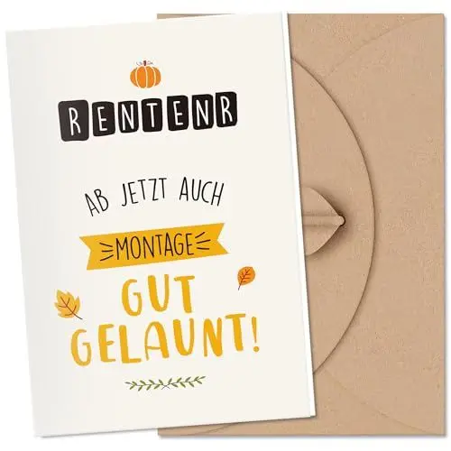 Produktbild: Premium Karte zum Ruhestand mit Umschlag aus Kraftpapier, Klappkarte Karte Rente Ruhestand Grußkarte lustig Abschied Glückwunschkarte Abschiedsgeschenke für Kollegen Frau Mann Abschiedskarte(12x17cm)