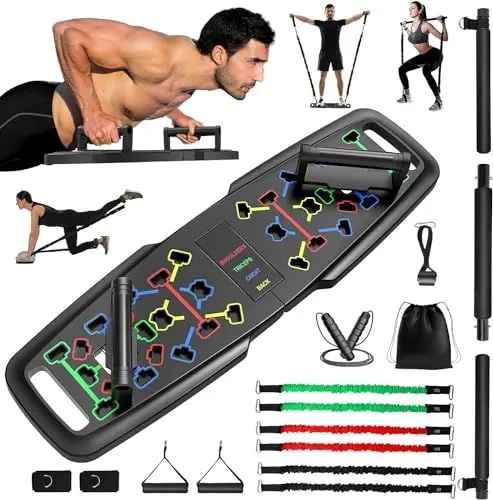 Produktbild: Premium Liegestützbrett Set Liegestützgriffe Push Up Board Verbessertes Konzept 2024 Liegestütze Brett Homeworkout 10 in 1 Push Up Bar Home Gym Liegestütze Fitnessgeräte für Zuhause