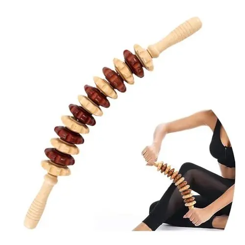 Produktbild: Muligheter 1 StüCk Premium Massageroller Holz Set-Anti Cellulite Massage Massagegerät Roller mit Griff Oberschenkel Maderotherapie Zum LöSen Tiefer Gewebe,Geeignet FüR Nacken,Beine,RüCken