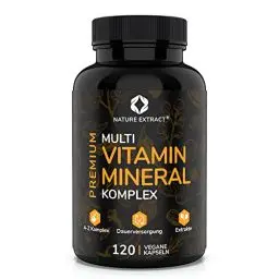Produktbild: Premium Multivitamin und Mineral Komplex - 120 hochdosierte Kapseln - Essenzielle A-Z Vitamine, Mineralien und Superfood Pflanzenextrakte - In Deutschland hergestellt - Vegan