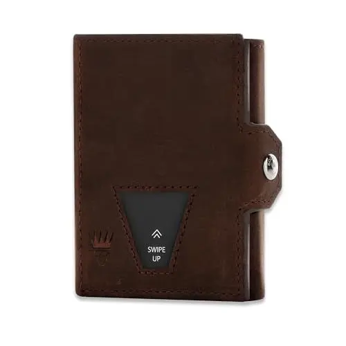 Produktbild: Premium Qualität Slim Wallet mit Münzfach | Portemonnaie Echtleder RFID Schutz | Kartenetui Geldbeutel für Männer & Frauen | Kleine Geldbörse Damen & Herren (Mit M Münzfach Geldbörse, Braun-Crazy)