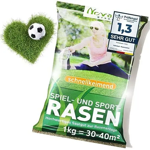 Produktbild: halmland® Rasensamen schnellkeimend 1kg = 30-40m² Sport und Spiel Frühjahr | SEHR GUT getestet - trockenresistent | Ideal für Neuansaat und Nachsaat