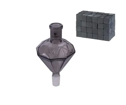 Produktbild: Premium Shisha Molassefänger gegen Verschmutzung + 1KG Kohle - Hookah Molassenfänger für Wasserpfeifen mit 18/8 Schliff und Extra gehärtetes Borosilikatglas (Schwarz)