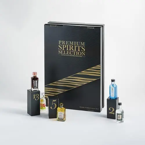 Produktbild: Premium Spirituosen Adventskalender | Whisky, Gin, Rum, Likör | 24 Miniaturflaschen inklusive Booklet mit Verkostungsnotizen | Limitierte Auflage