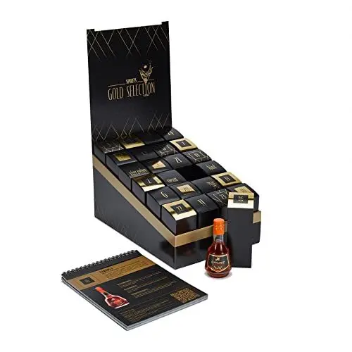 Produktbild: Premium Spirituosen Tasting Box | Whisky, Gin, Rum, Likör | 24 Miniaturflaschen inklusive Booklet mit Verkostungsnotizen und Cocktailrezepten